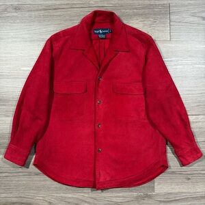 Women’s Vintage Ralph Lauren Red 100% Suede Button Down Shirt Size 8